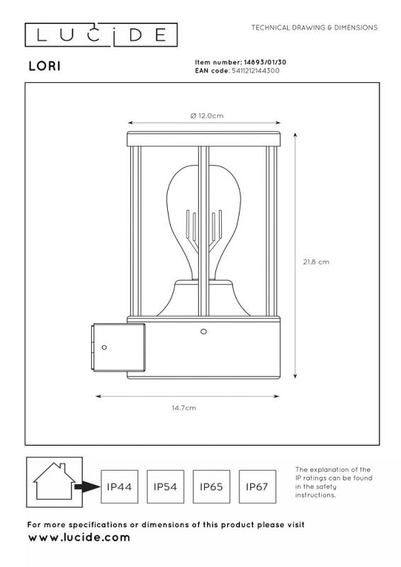 Lucide LORI – Außenwandleuchte E27 Ø12 cm IP44 Anthrazit mit Tag/Nacht-Sensor