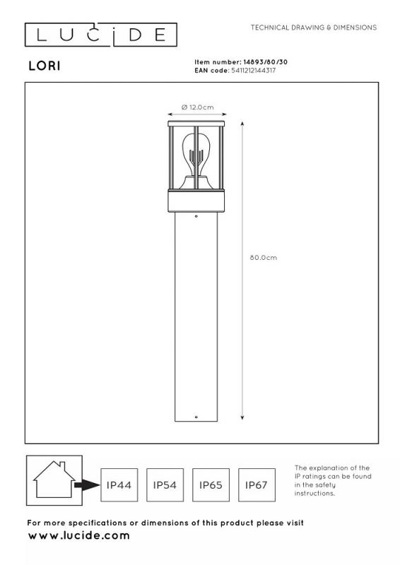 Lucide LORI Pollerleuchte Anthrazit – 1xE27, IP44, Tag/Nacht-Sensor, 80 cm