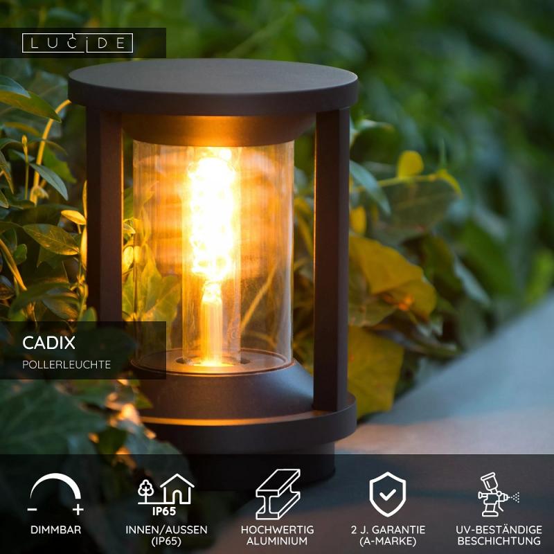 Lucide CADIX Pollerleuchte Ø16cm E27 IP65 Schwarz Aluminium dimmbar