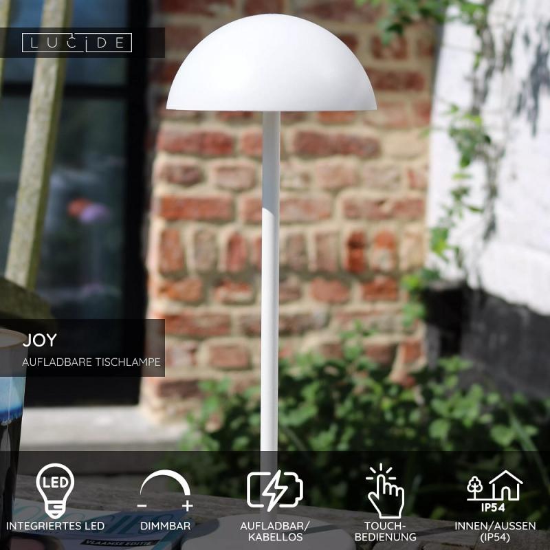 Lucide JOY – elegante Akku Tischleuchte für Innen & Außen in Weiß mit warmweißem Licht