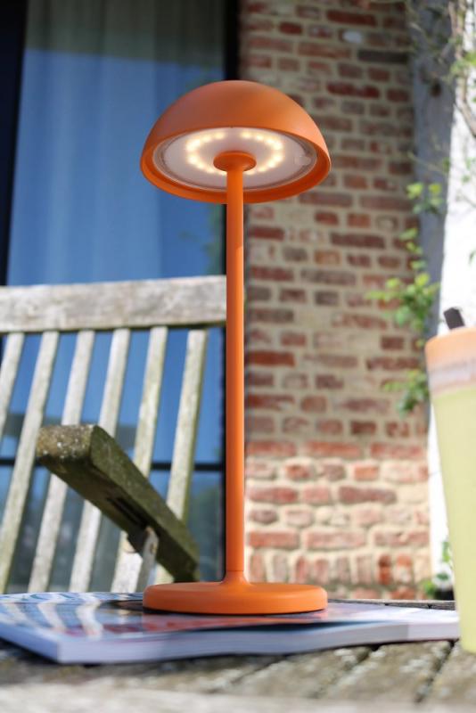 Lucide JOY – moderne Akku Tischleuchte für Innen & Außen in Orange mit warmweißem Licht