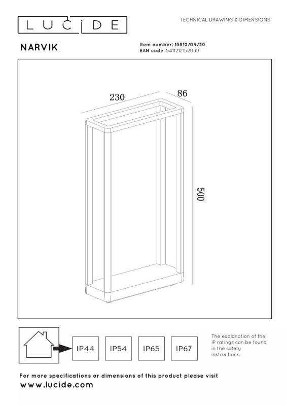 Lucide NARVIK LED Pollerleuchte Schwarz – 9,2W, 3000K, IP65, 50 cm