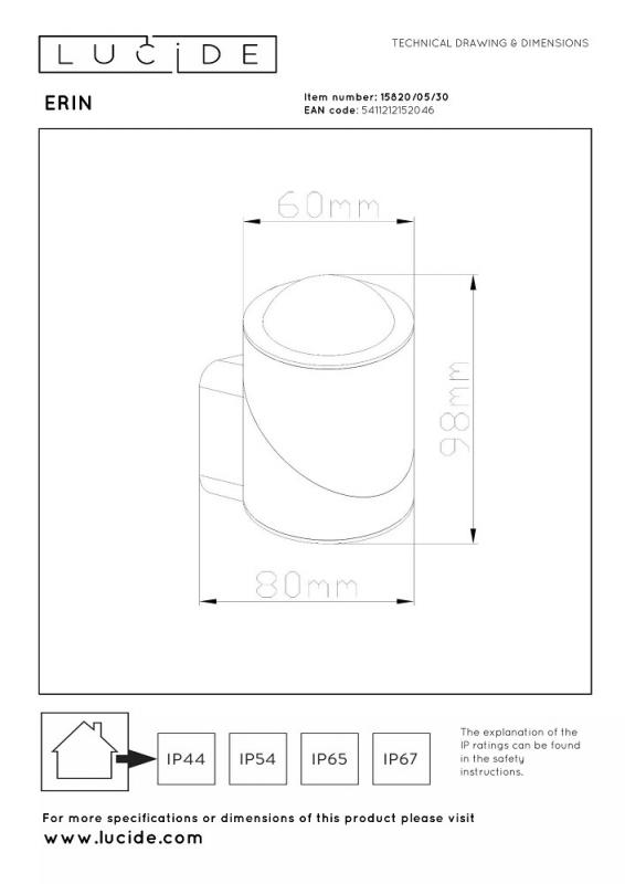 Lucide ERIN – LED Wandstrahler Außen 1x5W 2700K IP65 Schwarz