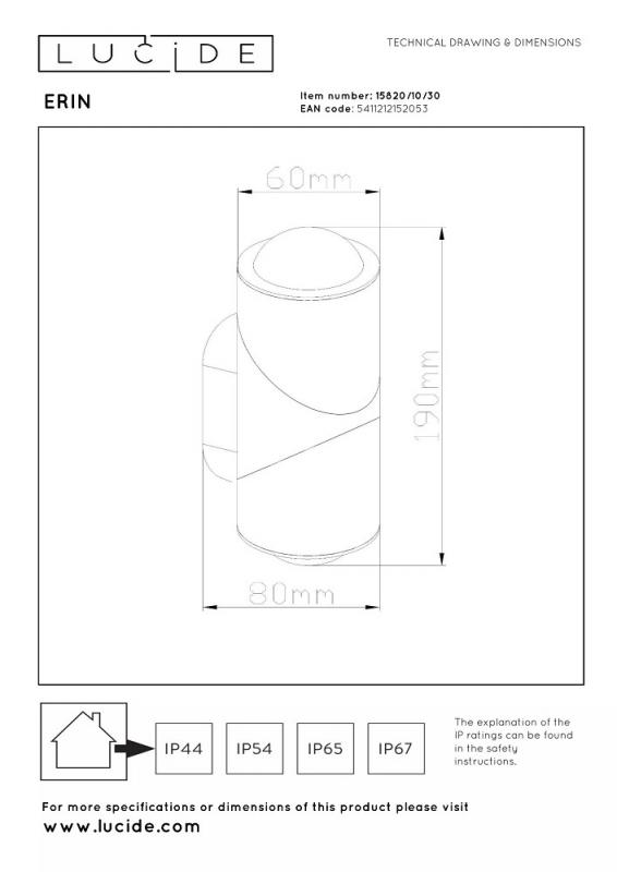 Lucide ERIN Wandstrahler / Wandleuchte Schwarz LED 2x5W IP65