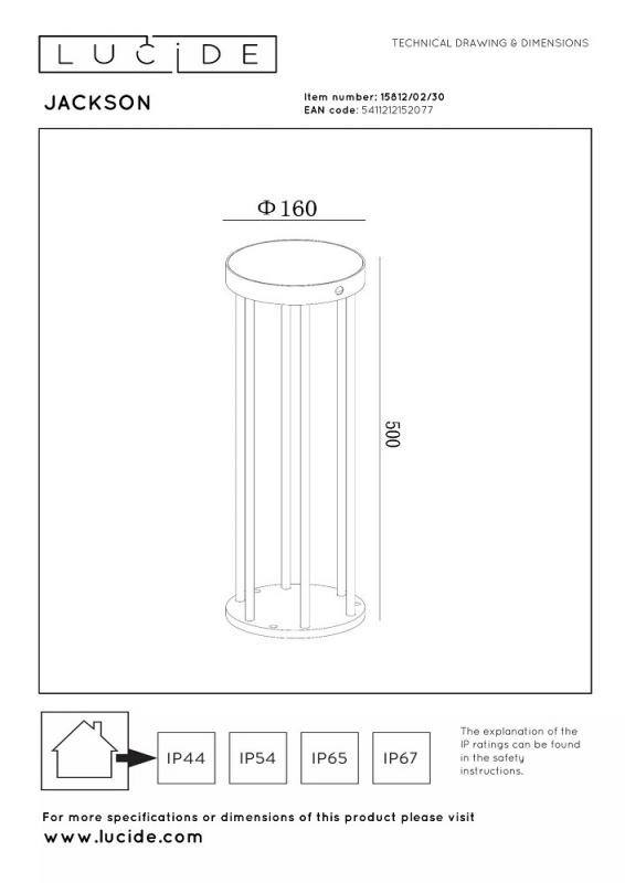 Lucide JACKSON Solar Pollerleuchte Schwarz – LED 2W, 3000K, IP65, Sensor