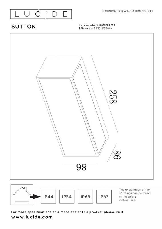Lucide SUTTON Solar-Wandleuchte Schwarz LED 1,5W IP54 Tag/Nacht-Sensor
