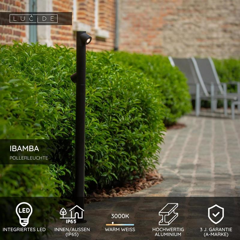 Lucide IBAMBA LED Pollerleuchte Schwarz – 2x6W, 3000K, IP65, 100 cm
