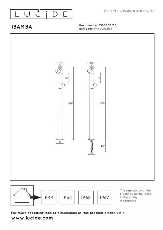 Lucide IBAMBA LED Pollerleuchte Schwarz – 2x6W, 3000K, IP65, 100 cm