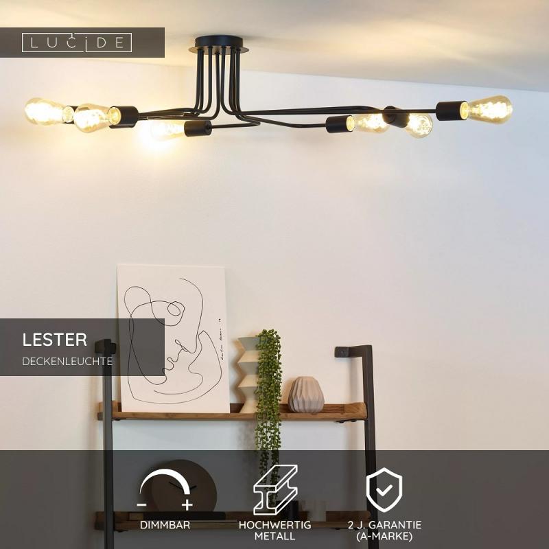 Lucide LESTER Deckenleuchte 8xE27 Schwarz