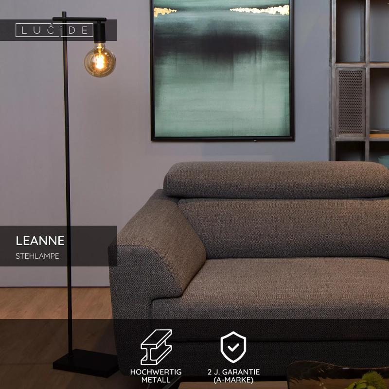 Lucide Stehlampe LEANNE – Schlanke Vintage Stehleuchte Schwarz