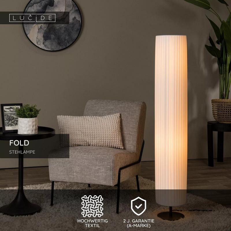 Lucide FOLD Stehlampe Ø20cm 2xE27 Weiß Textil Japandi Design