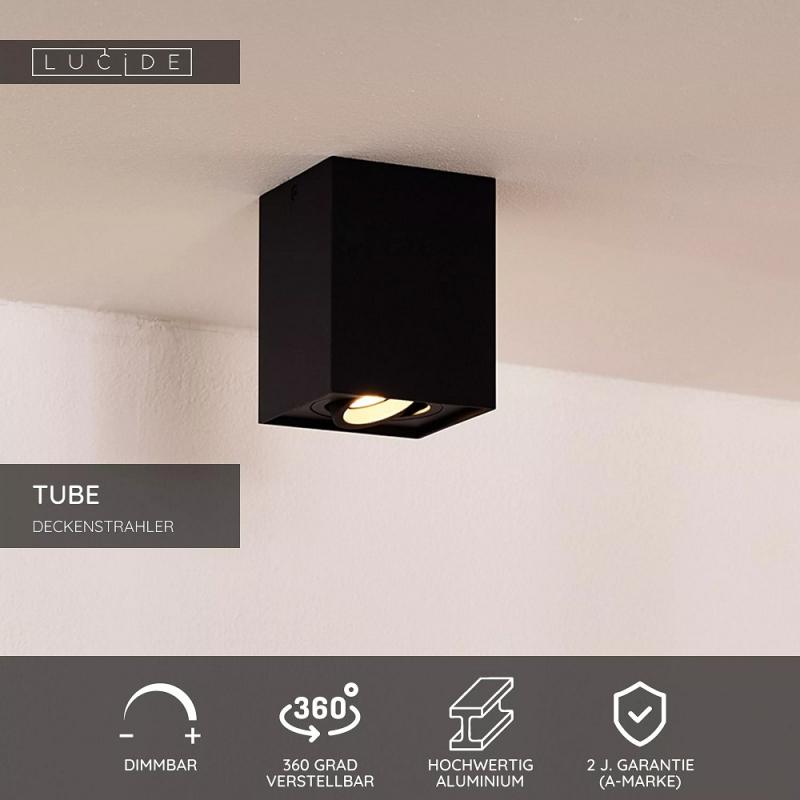 Lucide TUBE - Deckenstrahler 1xGU10 Schwarz
