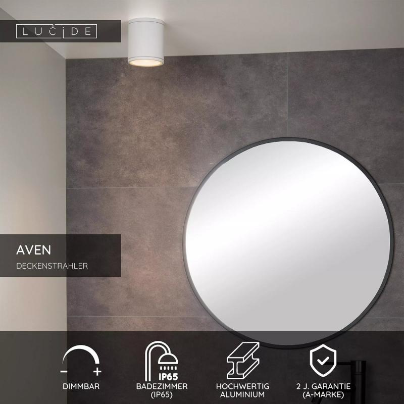 Lucide AVEN - Deckenstrahler Badezimmer Ø 9 cm 1xGU10 IP65 Weiß