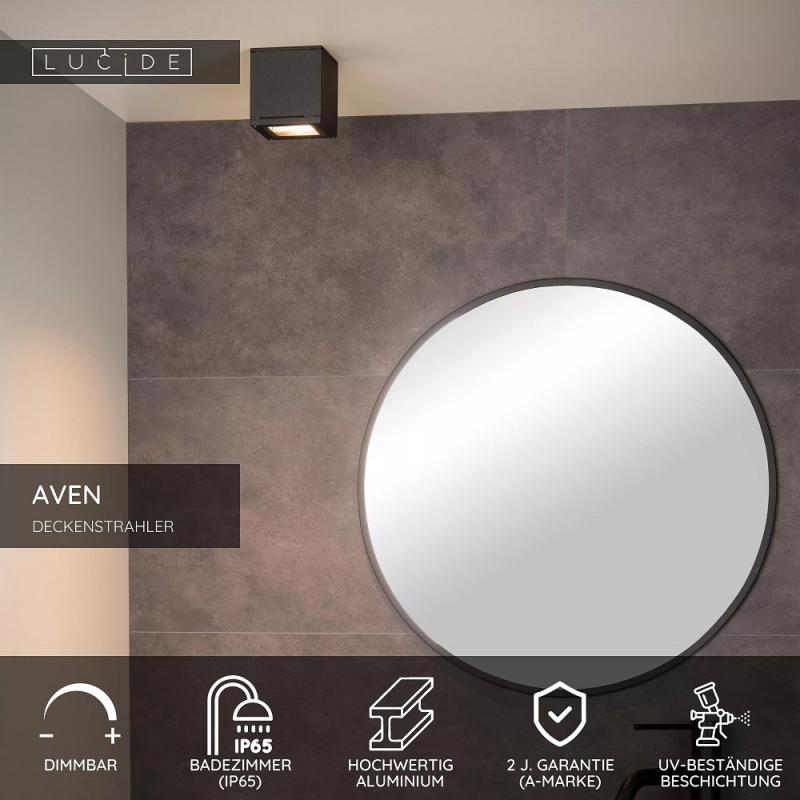 Lucide AVEN Badezimmer Deckenstrahler GU10 IP65 Schwarz