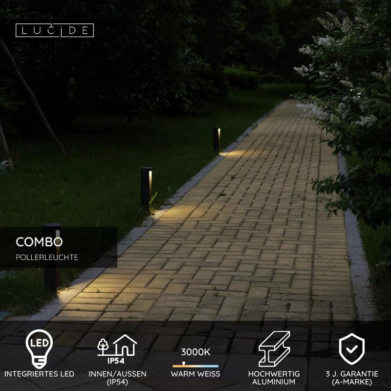 Lucide COMBO LED Pollerleuchte Schwarz – Ø9 cm, 9W, 3000K, IP54