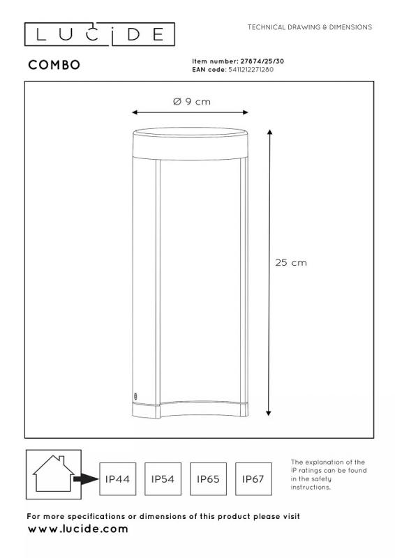 Lucide COMBO LED Pollerleuchte Schwarz – Ø9 cm, 9W, 3000K, IP54