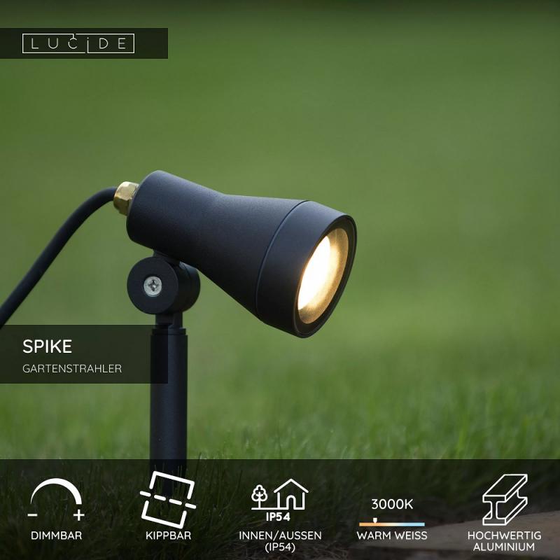 Lucide SPIKE Gartenstrahler Ø6,5 cm GU10 LED 5W 3000K IP54 Schwarz