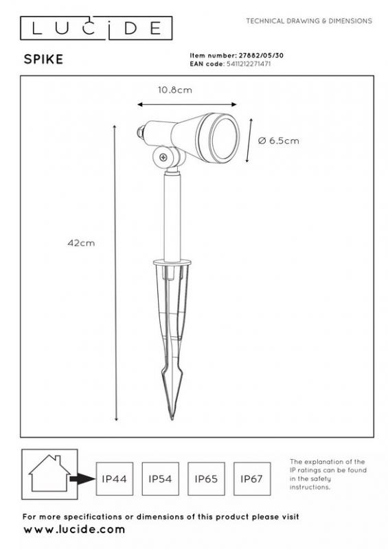 Lucide SPIKE Gartenstrahler Ø6,5 cm GU10 LED 5W 3000K IP54 Schwarz