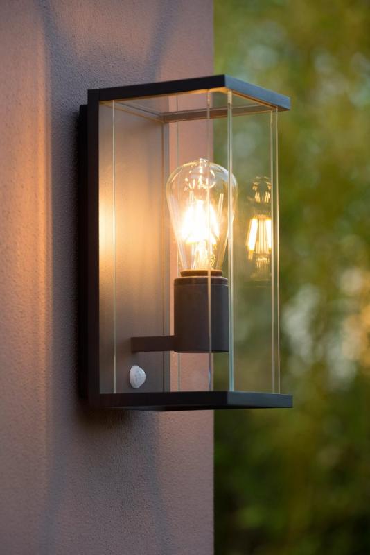 Lucide CLAIRE Wandleuchte Anthrazit E27 IP54 Bewegungs- & Tag/Nacht-Sensor