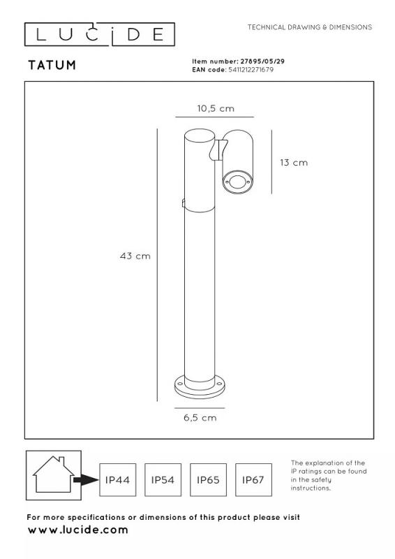 Lucide TATUM LED Pollerleuchte Anthrazit – 5W, 3000K, IP65, schwenkbar