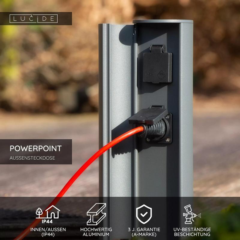  Lucide POWERPOINT - Steckdosensäule für den Außenbereich - Steckdose mit Erdungsstift - Typ F - EUR/RUS-Norm - Ø 10 cm - IP44 - Anthrazit