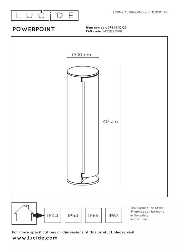  Lucide POWERPOINT - Steckdosensäule für den Außenbereich - Steckdose mit Erdungsstift - Typ F - EUR/RUS-Norm - Ø 10 cm - IP44 - Anthrazit