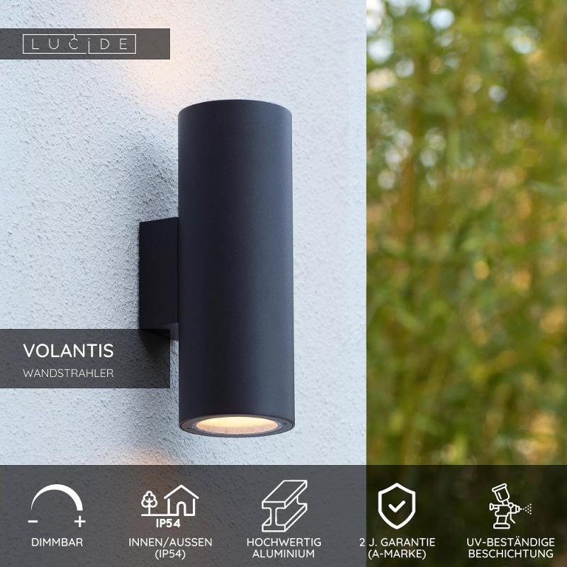 Lucide VOLANTIS - Wandstrahler / Wandleuchte Innen/Außen - 2xE27 - IP54 - Schwarz