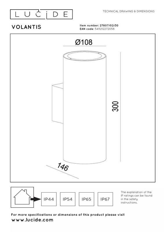 Lucide VOLANTIS - Wandstrahler / Wandleuchte Innen/Außen - 2xE27 - IP54 - Schwarz