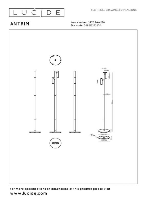 Lucide ANTRIM Akku Stehlampe mit Leselampe LED 2x2,2W 2700K IP54 Schwarz wiederaufladbar