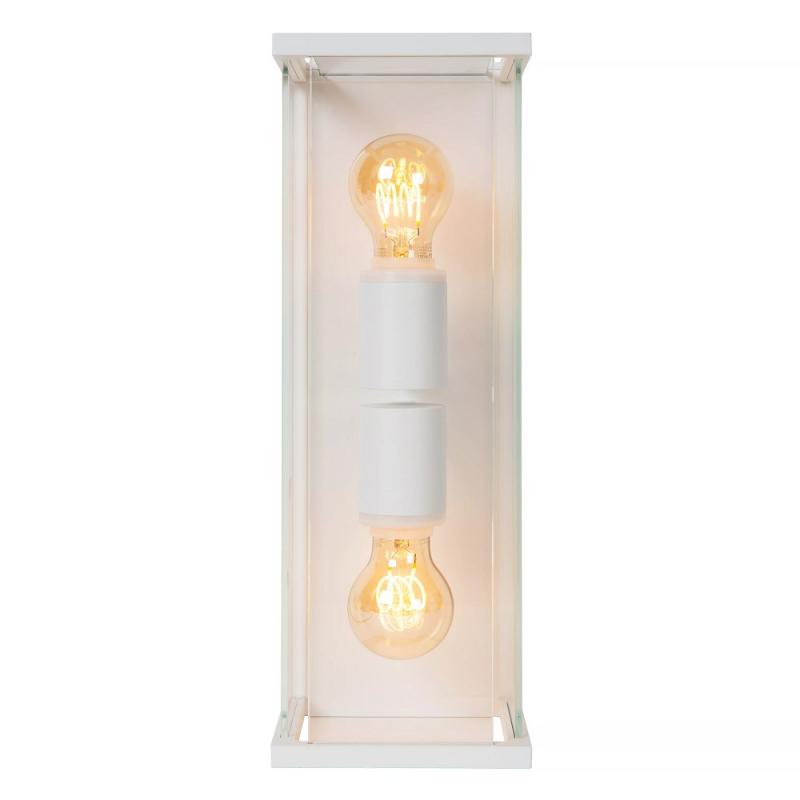 Lucide CLAIRE Wandleuchte Innen/Außen Weiß E27 2x IP54 Glas Metall dimmbar