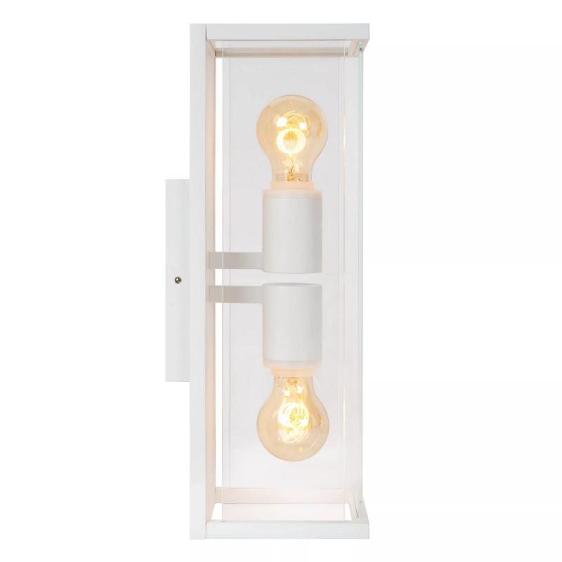Lucide CLAIRE Wandleuchte Innen/Außen Weiß E27 2x IP54 Glas Metall dimmbar