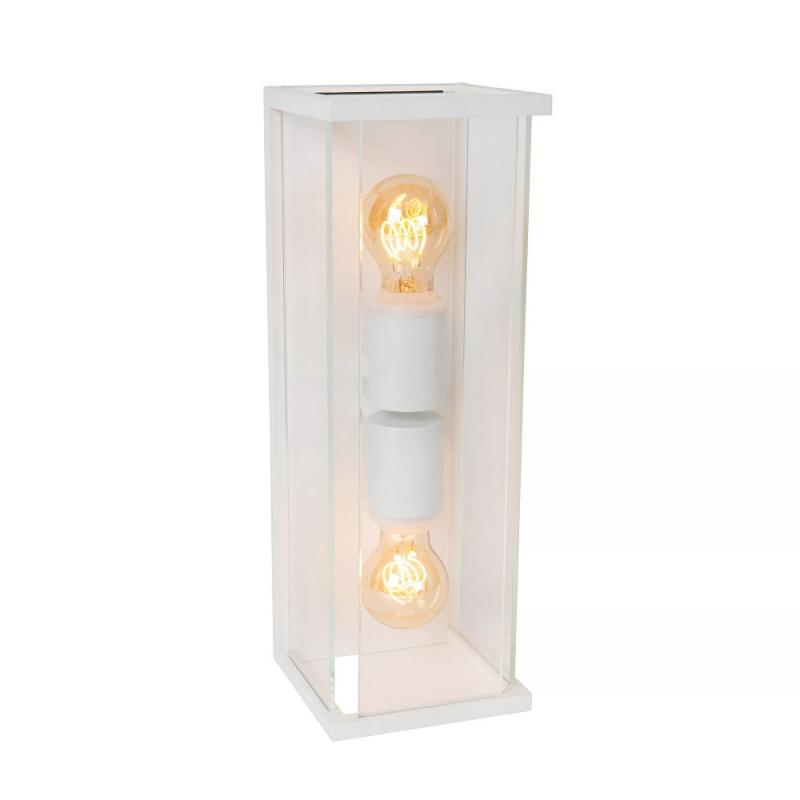 Lucide CLAIRE Wandleuchte Innen/Außen Weiß E27 2x IP54 Glas Metall dimmbar