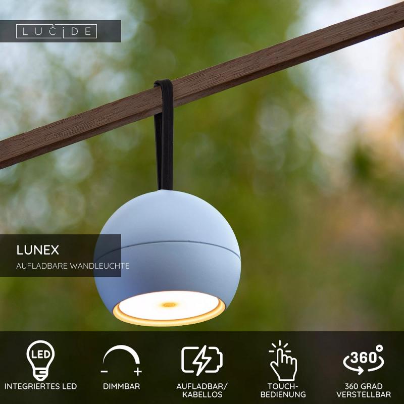 Lucide LUNEX - wiederaufladbare Wandleuchte Innen/Außen - Akku/Batterie - LED Dim. - 1x2W 3000K - IP54 - Magnetisch - Weiß