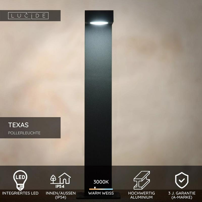 Lucide TEXAS LED Pollerleuchte Anthrazit – 8W, 3000K, IP54, 40 cm