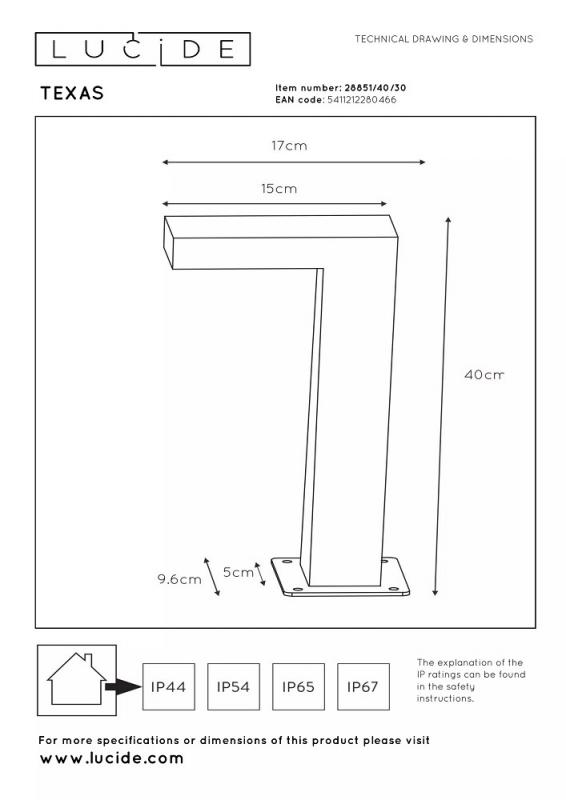 Lucide TEXAS LED Pollerleuchte Anthrazit – 8W, 3000K, IP54, 40 cm