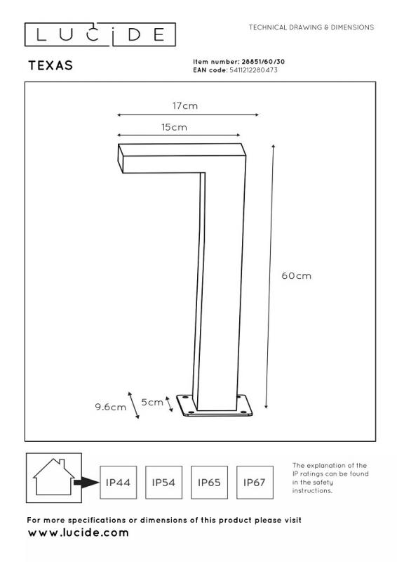 Lucide TEXAS LED Pollerleuchte Anthrazit – 7W, 3000K, IP54, 60 cm