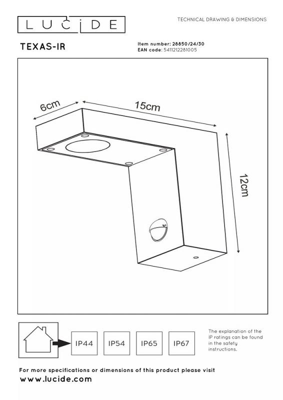 Lucide TEXAS-IR – Wandstrahler / Wandleuchte Innen & Außen – LED 7W 3000K – IP54 – Bewegung & Tag/Nacht-Sensor (abschaltbar) – Anthrazit