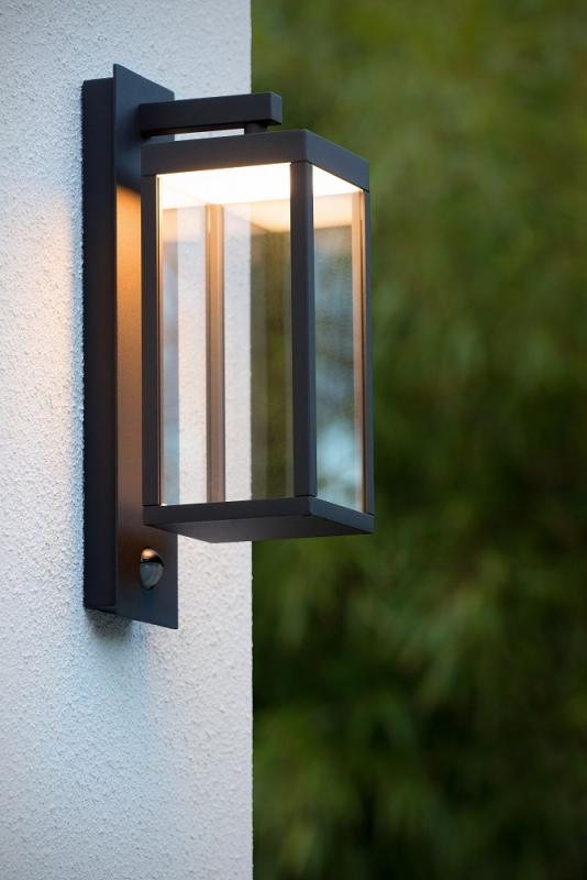 Lucide CLAIRETTE - Wandleuchte Innen/Außen - LED - 1x13W 3000K - IP54 - Bewegung und Tag/Nacht-Sensor - Anthrazit