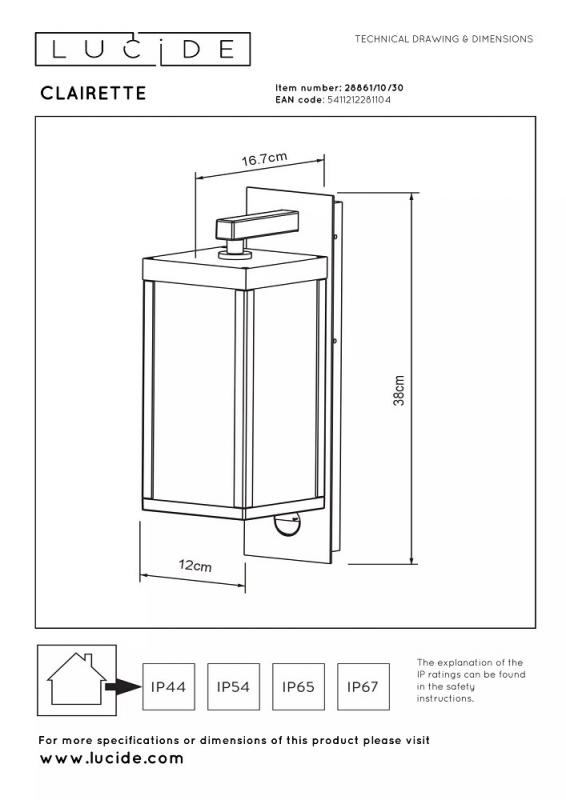 Lucide CLAIRETTE - Wandleuchte Innen/Außen - LED - 1x13W 3000K - IP54 - Bewegung und Tag/Nacht-Sensor - Anthrazit