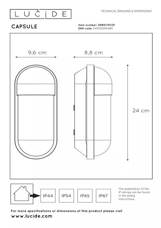 Lucide CAPSULE - Wandleuchte Innen/Außen - 1xE27 - IP54 - Weiß
