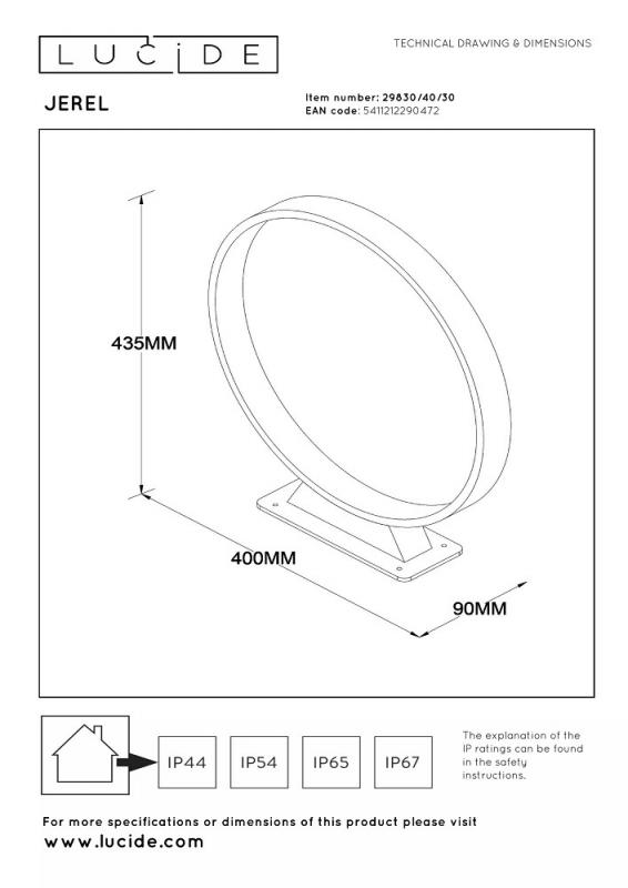 Lucide JEREL LED Pollerleuchte Schwarz – Ø40 cm, 5W, 3000K, IP54