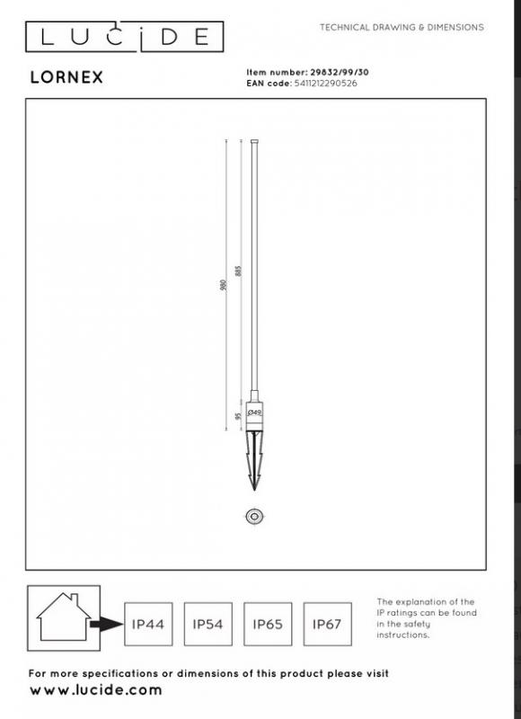 Lucide LORNEX LED Lichtstab Ø4,9 cm 6W 3000K IP54 Schwarz