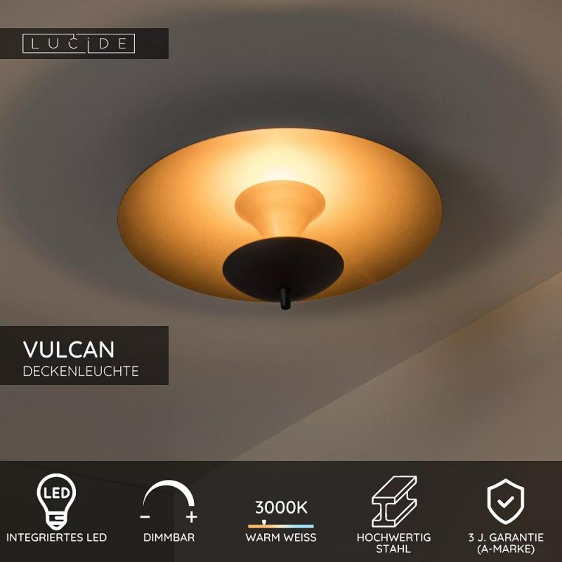 Lucide VULCAN LED Deckenleuchte Ø35 cm 9W 3000K dimmbar Schwarz Messing