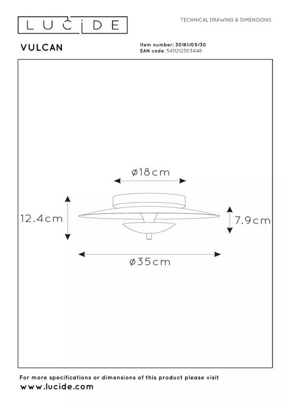 Lucide VULCAN LED Deckenleuchte Ø35 cm 9W 3000K dimmbar Schwarz Messing