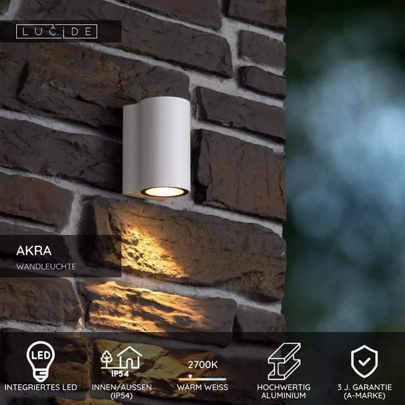 Lucide AKRA – Wandleuchte Außen LED 1x6W 2700K IP54 Weiß