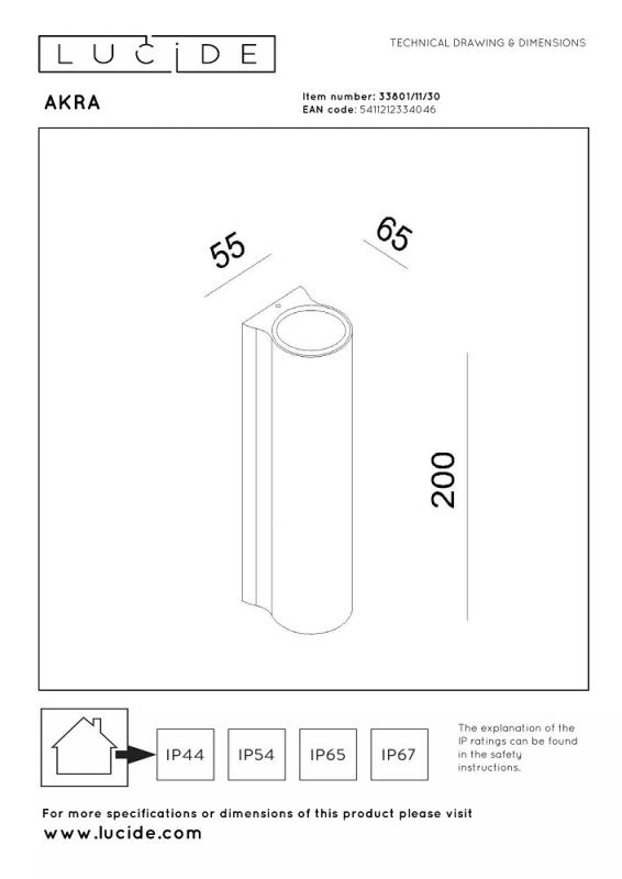 Lucide AKRA Außen-Wandleuchte Schwarz LED 2x6,5W IP54