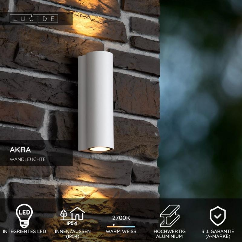 Lucide AKRA – Außenwandleuchte LED 2x6,5W 2700K IP54 Weiß