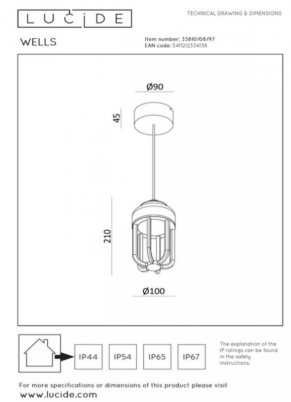 Lucide WELLS LED Außen-Pendelleuchte rostfarben IP54