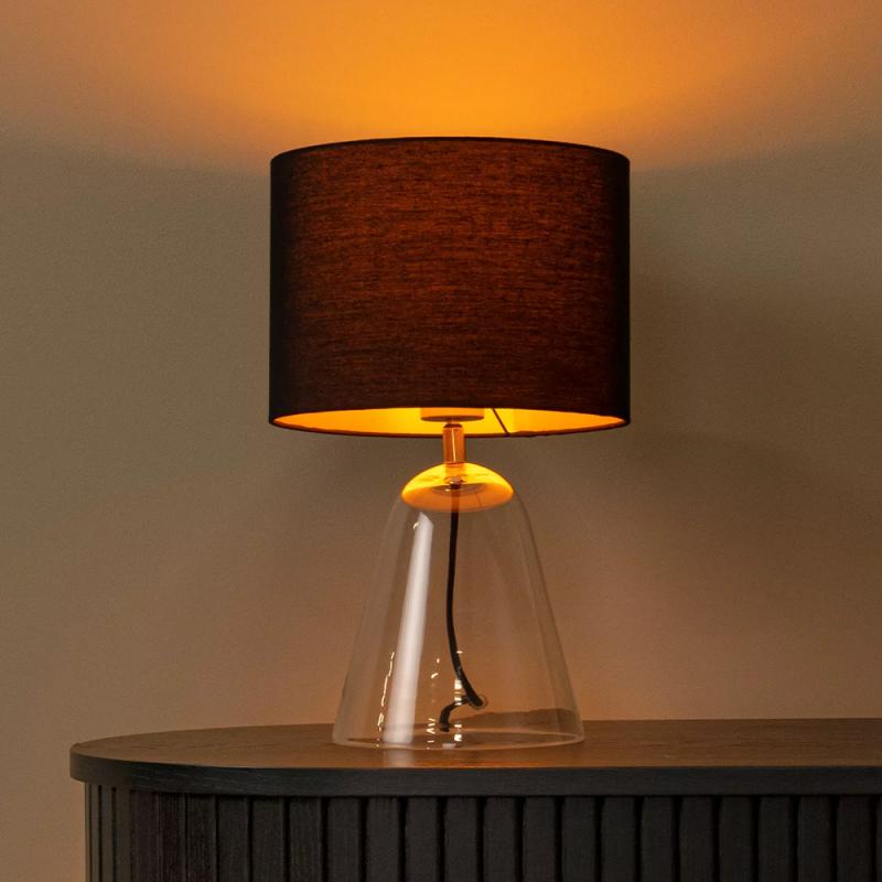 Lucide CAMPANA Tischleuchte E27 Glas transparent mit Textilschirm