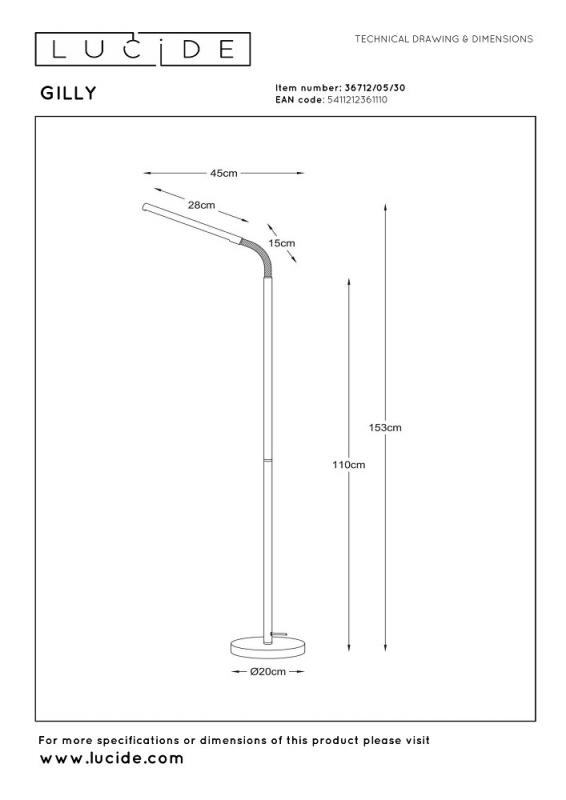 Lucide Stehlampe GILLY – LED Leselampe mit flexiblem Arm Weiß